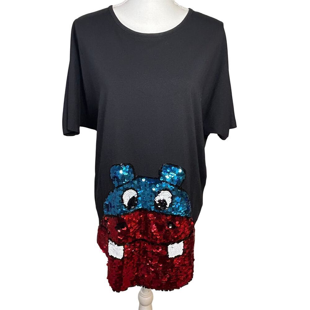 Dolce & Gabbana women's black sequin hippo short sleeve long t-shirt size M